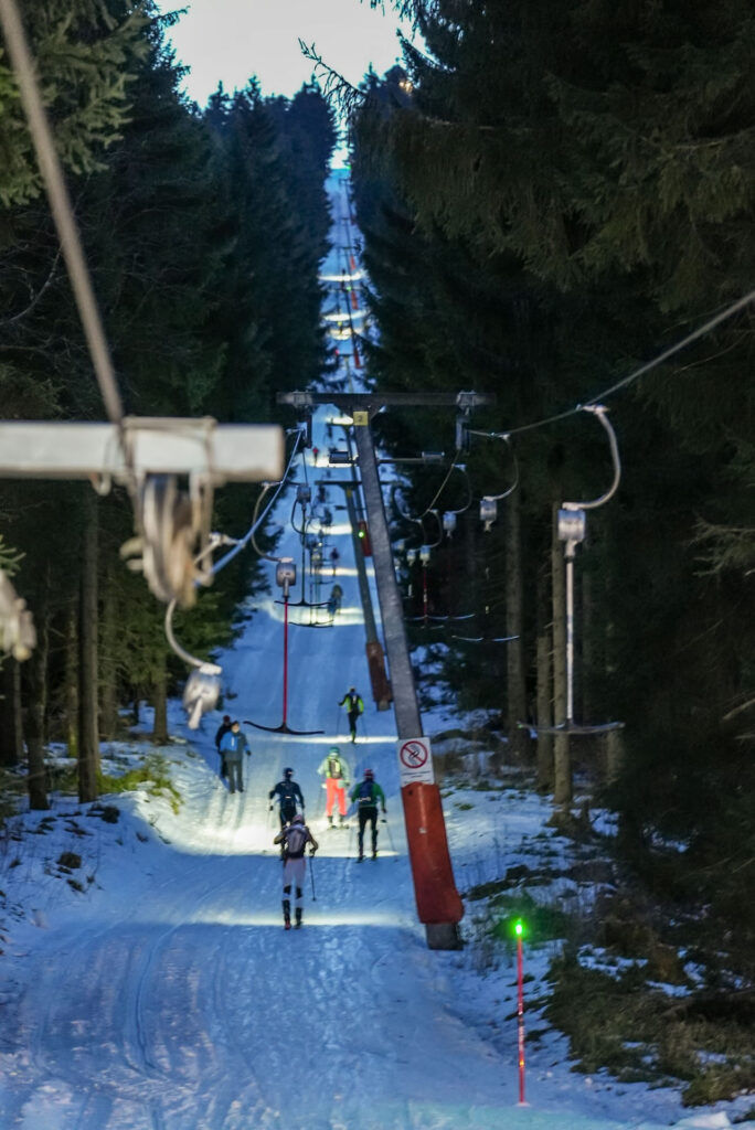 SKimo race leading under the ski lift in German Fichtelberg