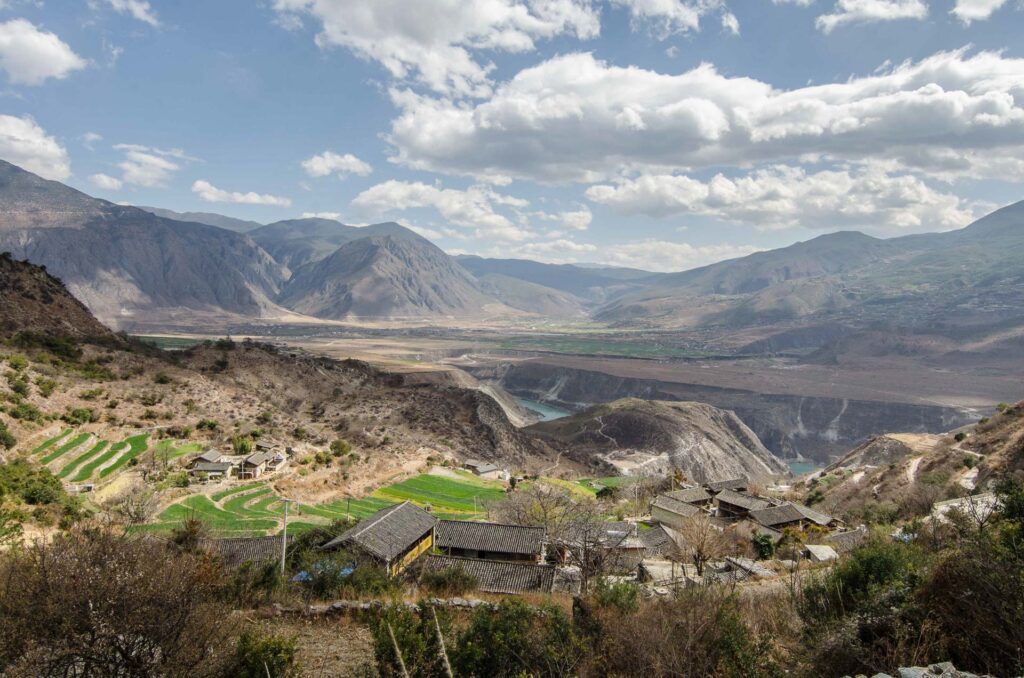 nice rural landscape of southern china with a wild yangtze river in the valley