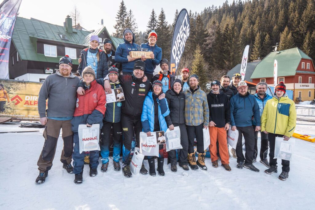 All mushing race participants together after the race Ledová Jízda